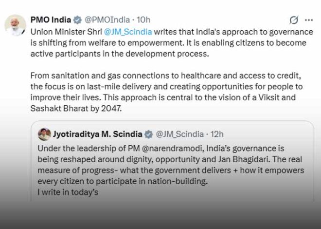 पीएम मोदी ने साझा किया केंद्रीय मंत्री सिंधिया का लेख; कहा- ‘कल्याण’ से ‘सशक्तिकरण’ की ओर बढ़ रहा भारत का शासन दृष्टिकोण